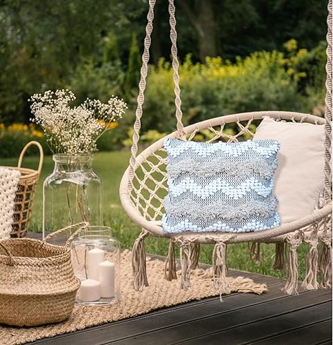 Miniatura 5 de Funda de almohada decorativa bohemia, 18 x 18 pulgadas, almohadas decorativas rústicas marroquíes bohemias con detalles acolchados, felpa de algodón