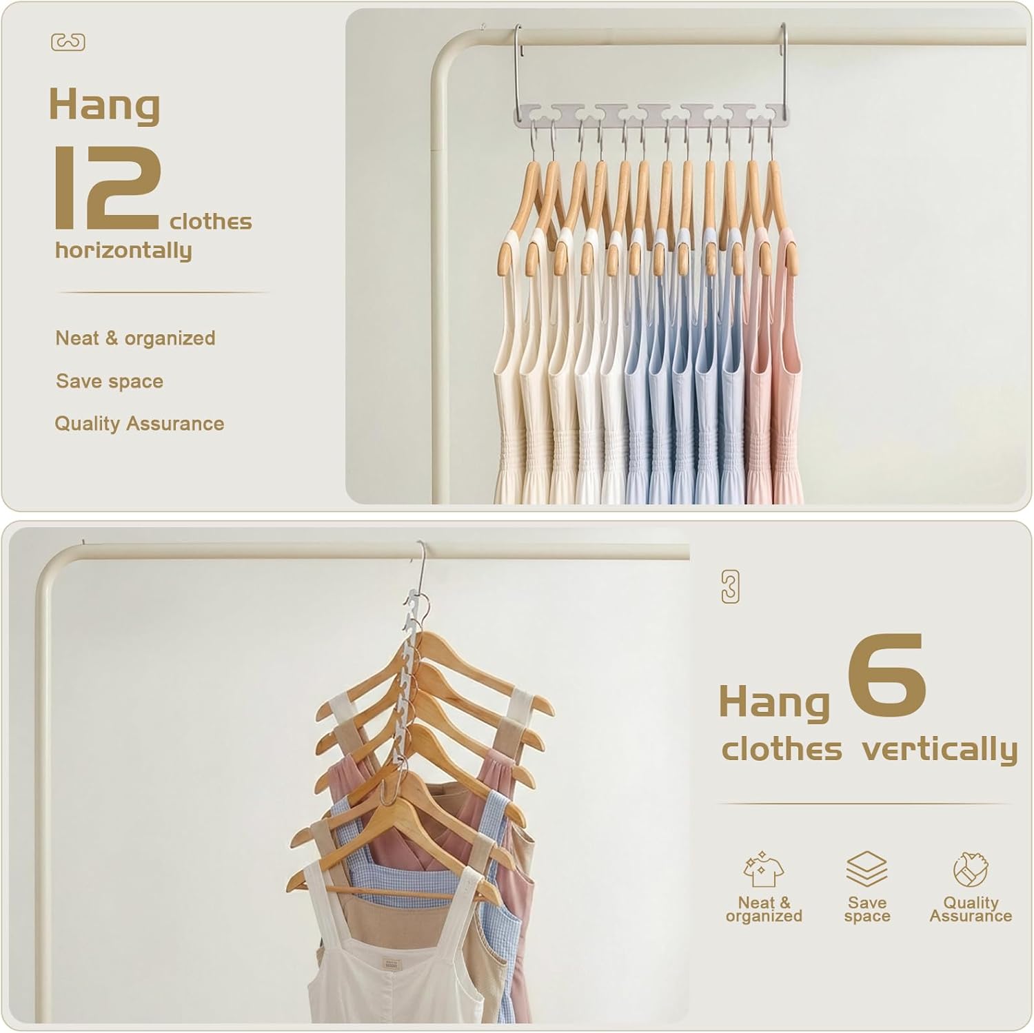 HOUSE DAY 10.5 Inch Closet Space Saving Wardrobe Clothing Magic Hangers Oragnizer Heavy Chrome Hangers, Updated Hook Design Pack of 8