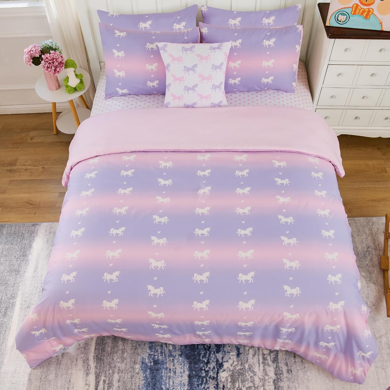 Cokouchyi Twin Comforter Sets for Boys Girls, Unicorn Glow in The Dark Kids Bedding Sets, 5 Pcs Twin Bed in a Bag with Comforter, Sheets, Pillow Sham, Cushion Cover, Unicorn - Image 6