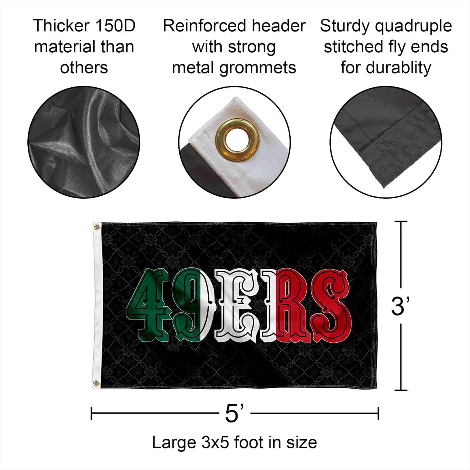 WinCraft San Francisco 49ers Mexico Mexican Colors Flag Outdoor Indoor 3x5 Foot Banner - Image 2