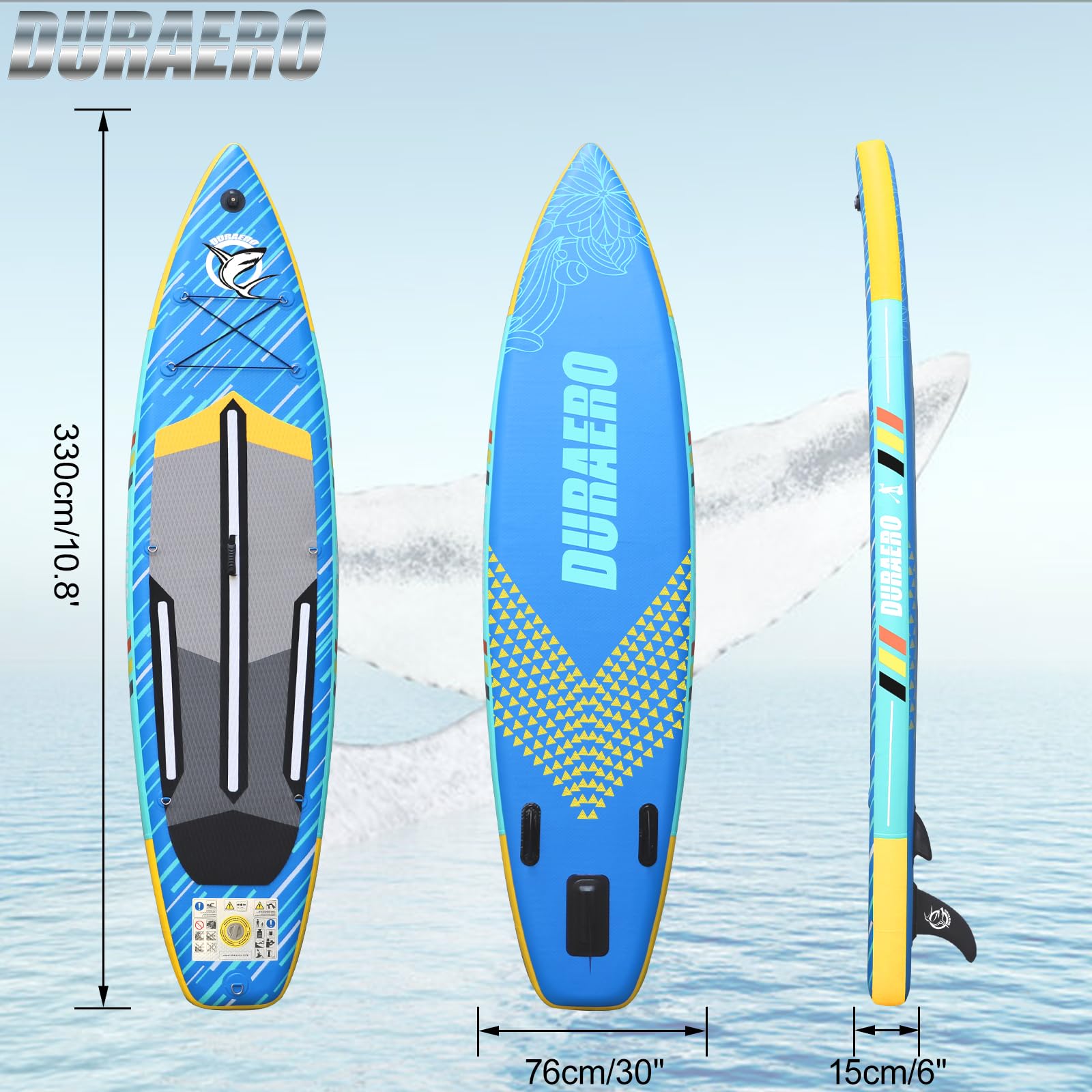 Planche de Stand Up Paddle Gonflable 330 x 76 x 15 cm, jusqu'à 150 kg, Support GoPro, Accessoires