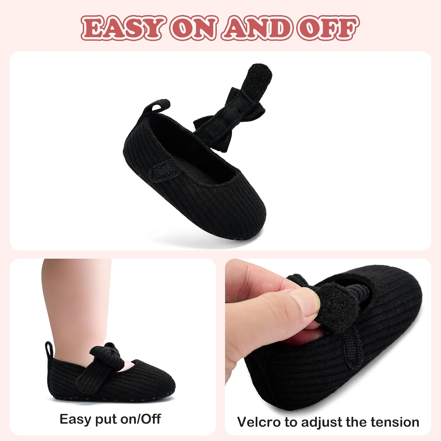 BACSAC Baby Girls Mary Jane Flats with Bow Soft Sole Non-Slip Crib Shoes Infant Toddler First Walkers Princess Dress Shoes