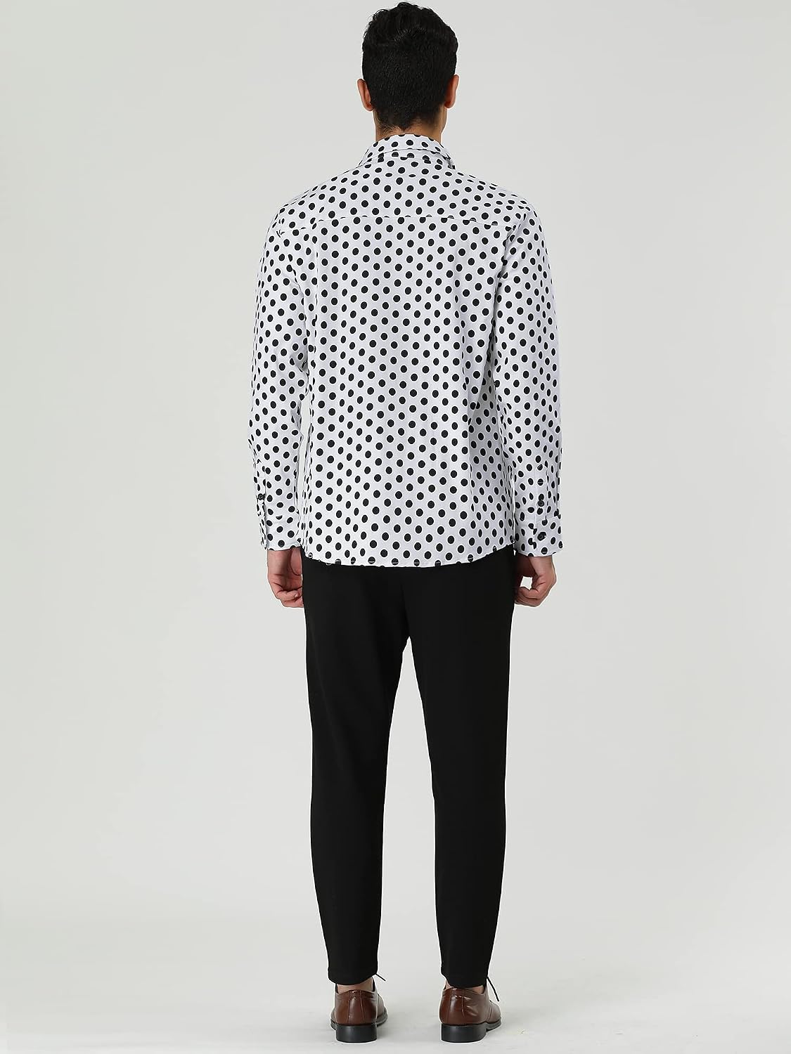 uxcell Men's Shirts Polka Dots Long Sleeve Slim Fit Printed Dress Button Down Shirt