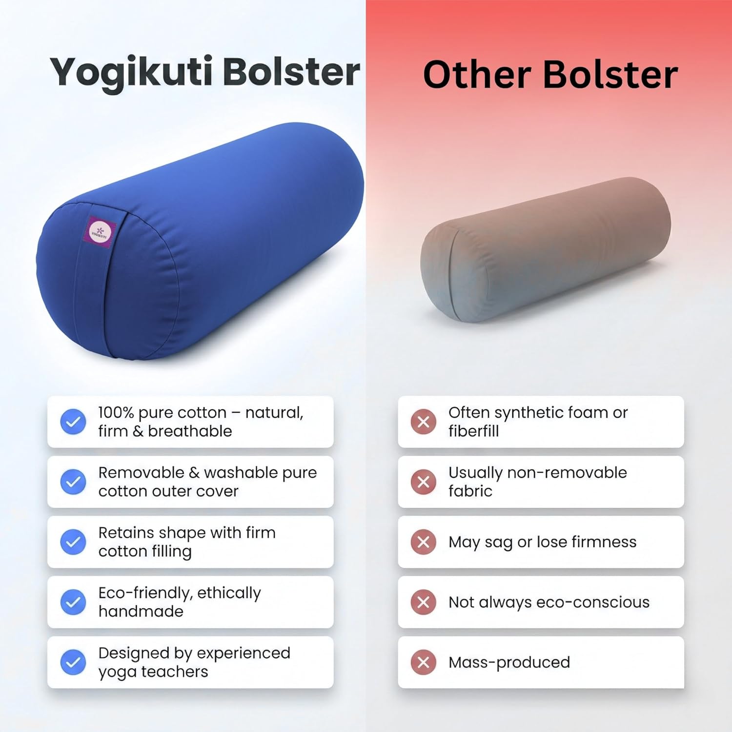 Yogikuti Iyengar Yoga Bolster for Restorative Yoga and Meditation – Lightweight Cotton Support Pillow with Handle for Easy Carry, Versatile for Pose Modification, Balance, Back Relief, and Relaxation