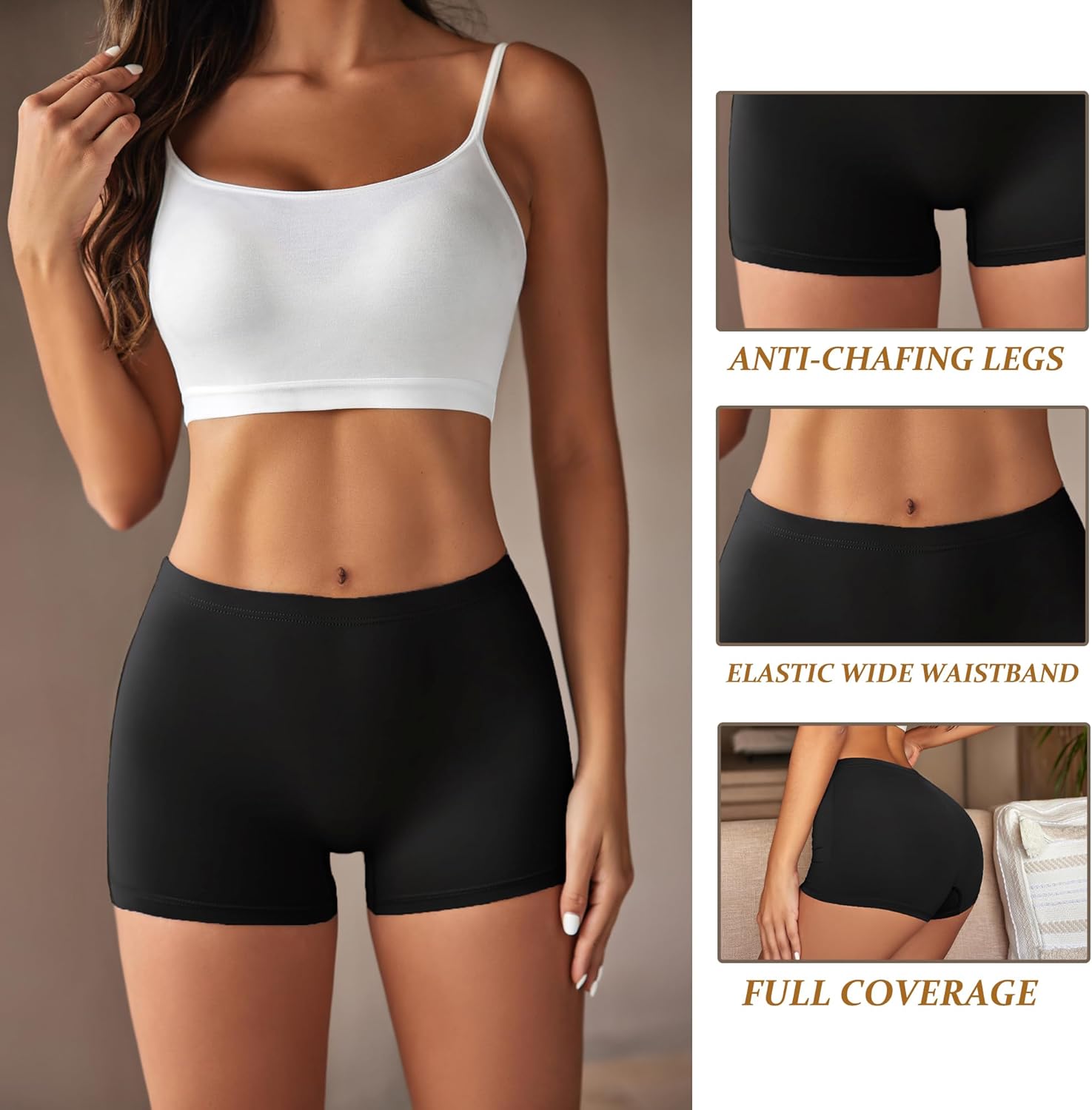 Ekouaer Boyshort Panties Women's Soft Underwear Briefs Invisible Hipster 3 Pack Seamless Boxer Brief Panties S-XXL - Image 3