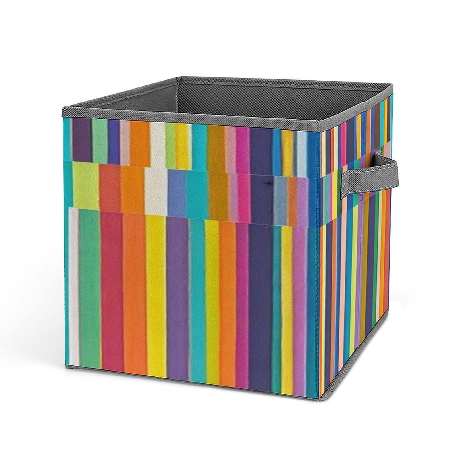 LZQPOEAS Stripes Storage Bins with Handle Large Capacity Stackable Cube Storage Bins Sturdy Fabric Closet Organizers for Shelves Decorative Foldable Storage Boxes