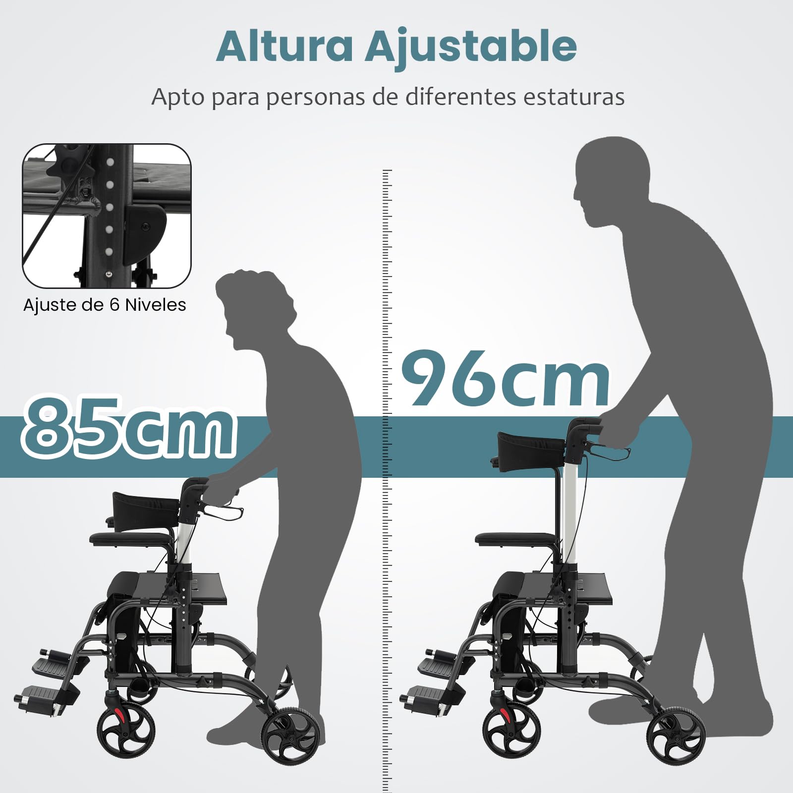 COSTWAY 2 en 1 Andador Plegable para ancianos, caminadores para mayores con Asiento y Respaldo Reversible, Silla de Ruedas con Manija Ajustable, Freno de Mano, Portaparaguas y Bolsa (negro)