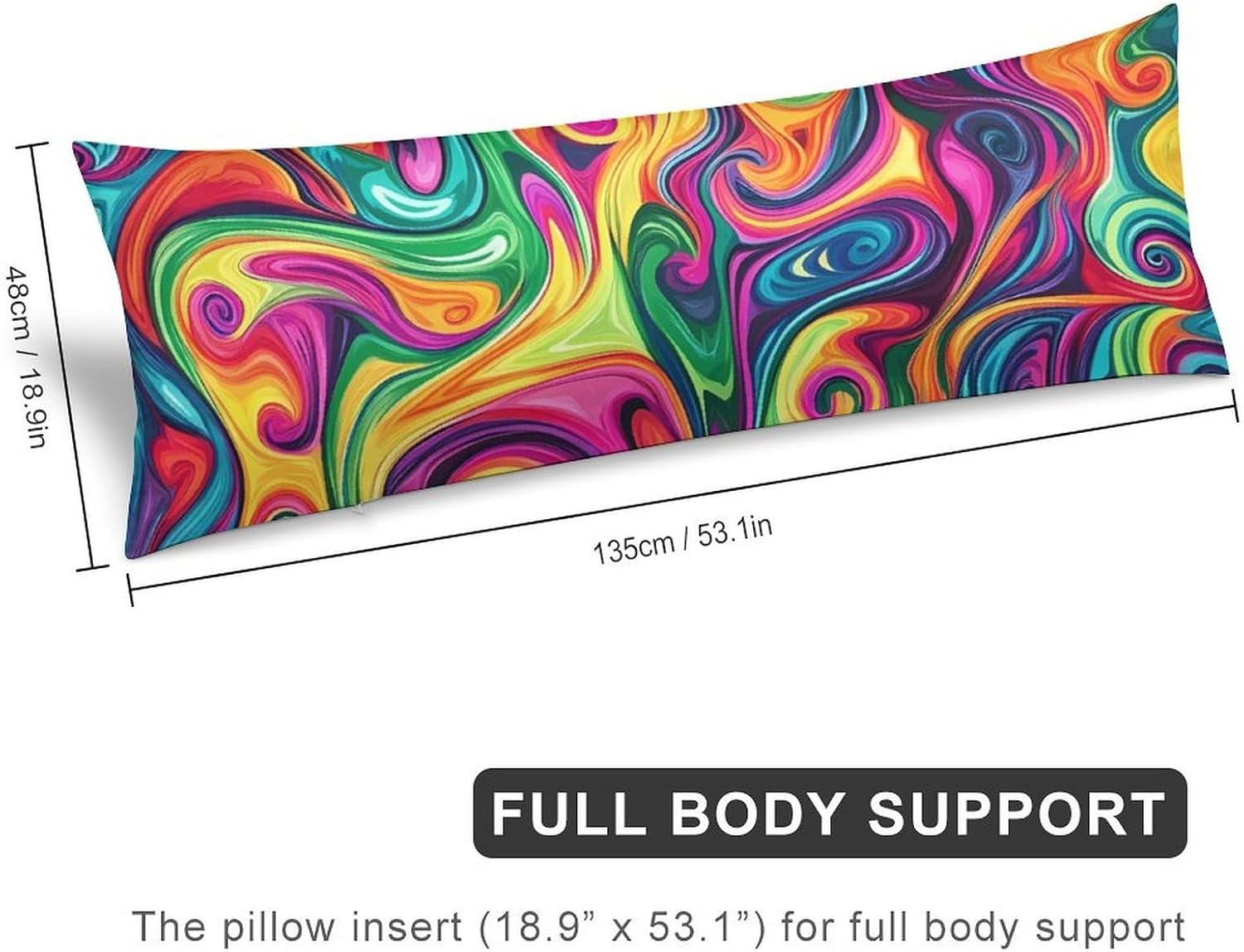 Crazy Psychedelic Colorful Tie-Dye Body Pillow Cover Long Cushion 18.9x53.1 Inch