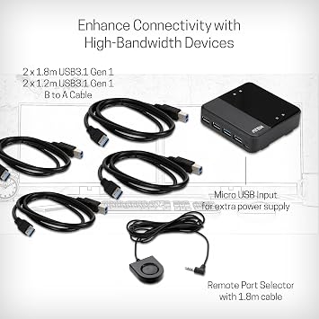 ATEN US434 4-Port USB 3.2 Gen1 Type-B to Type-A Peripheral Sharing Switch 5 Gbps Share Four USB Devices Between 4 Different Computers - Windows, Linux, Mac