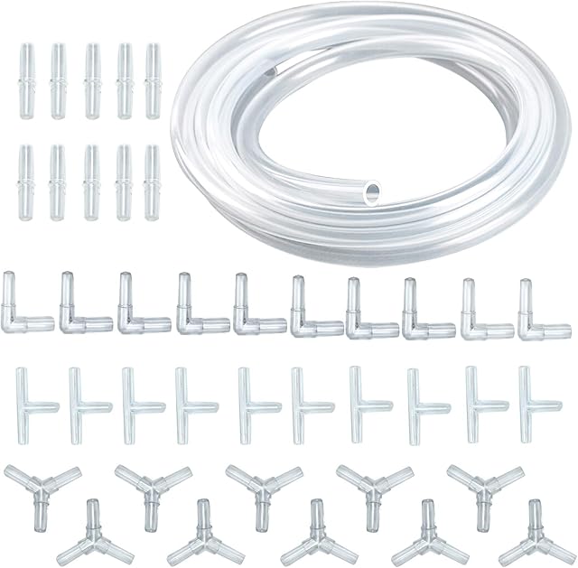 Demason Aquarium Airline Tubing Air Hose, Aquarium Airline Connectors with Type I, T, Y, and L Tube Hose Connector Plastic Tube Connectors for Fish Tank