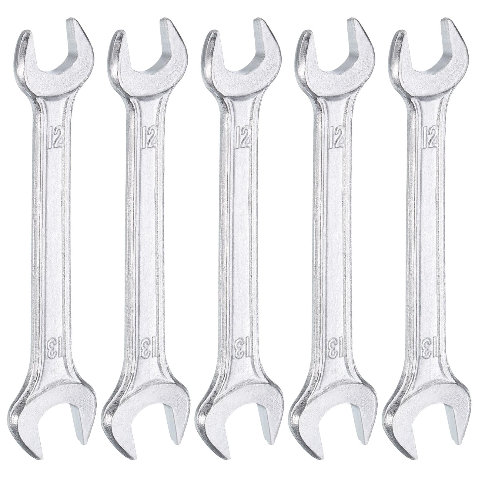 HARFINGTON 5pcs Double Open End Wrench 12mm x 13mm Metric 15 Degree Offset Angle Small Flat Head Wrench Galvanizing Open Ended Spanner for Automotive