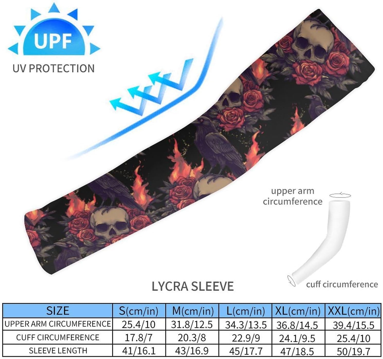 Gothic Skull Black Crow Arm Sleeves Sun Protection Sleeves Sports Cooling Arm Compression Sleeve for Men Women