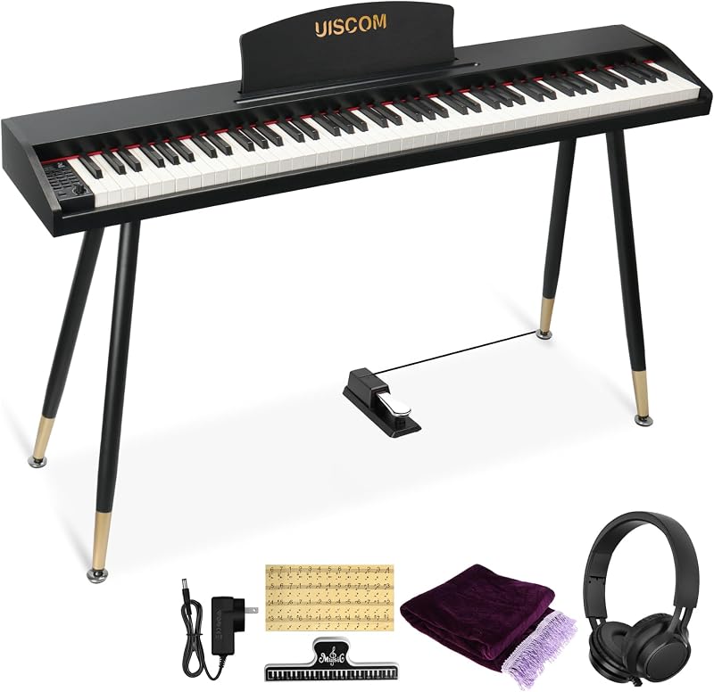 Digital Piano Keyboard for Beginners,Full Size 88 Key Semi-Weighted Keyboard Electric Piano with Stand,Power Adapter,Sheet Music Stand,Pedal,Headphone,USB-MIDI Compatibility,Wood Black