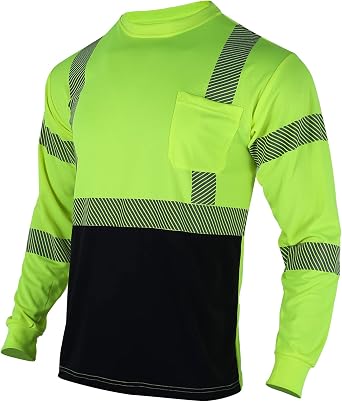 VENDACE Safety Reflective High Visibility Long Sleeve Shirts Class 3 Hi Vis Construction Work T Shirts for Men