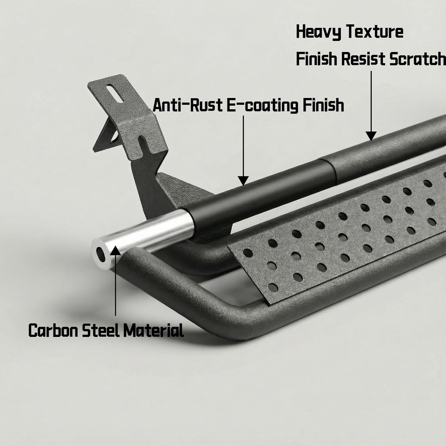 Two-Stairs Running Boards Compatible with 2007-2018 Jeep Wrangler JK 4 Doors, 5" Side Step Rails, Heavy-Duty Black Carbon Steel Nerf Bars(07-18 Jeep Wrangler JK 4-Door)