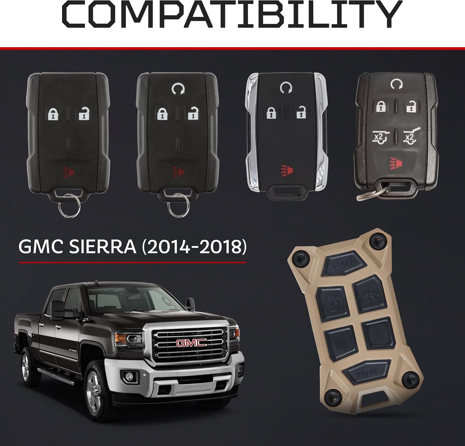 AJT DESIGN Replacement Key Fob Case Compatible with 2014-2018 Chevrolet Silverado, GMC Sierra | 2013+ Chevy Colorado, GMC Canyon | 2012+ Suburban, Tahoe, Yukon | GMC / Chevy Key Fob Shell - Tan