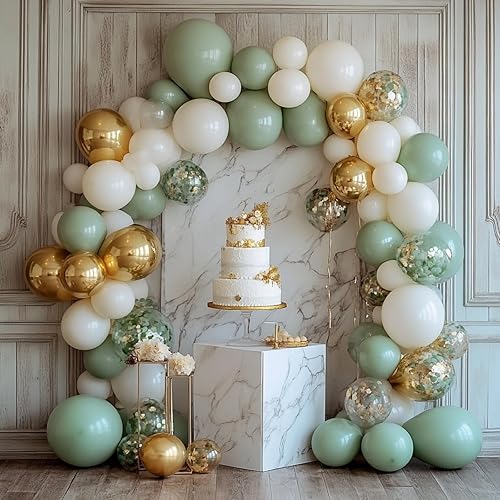 Miniatura 6 de PartyWoo Kit de arco de globos verde salvia, guirnalda de 152 piezas de diferentes tamaños de 18, 12, 10, 5 pulgadas, globos bohemios de confeti