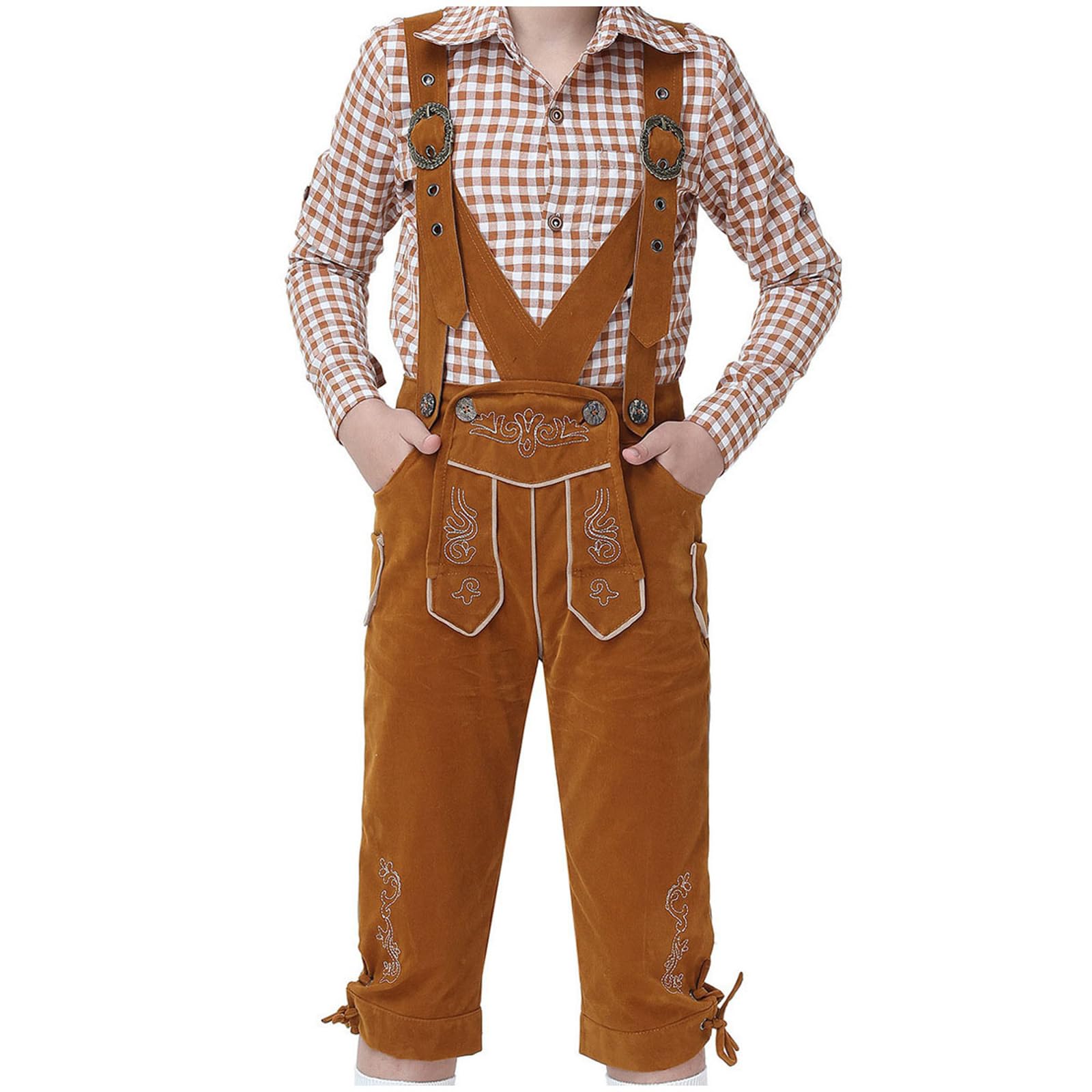 Trachten Lederhose Jungen Kniebund Trachtenhose mit Hosenträger Bestickt Kinderlederhose Trachtenlederhosen für Oktoberfest Wiesn und weitere Feierlichkeiten Bayrische Traditionelle Lederhosen