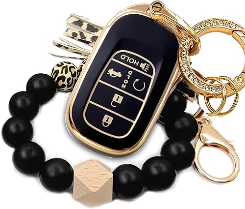 RFSRZ Car Key Fob Cover for 2022 2023 Honda Civic CR-V XR-V with Bling Bracelet Silicone Bead Diamond Key Chain