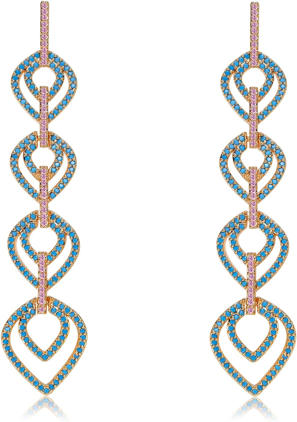 Crystal Teardrop Dangle Tassel Earrings for Women Wedding Earrings for Brides,Fancy Purple Green Cubic Zirconia Rhinestone Dangling Moon and Star Earrings for Prom Party