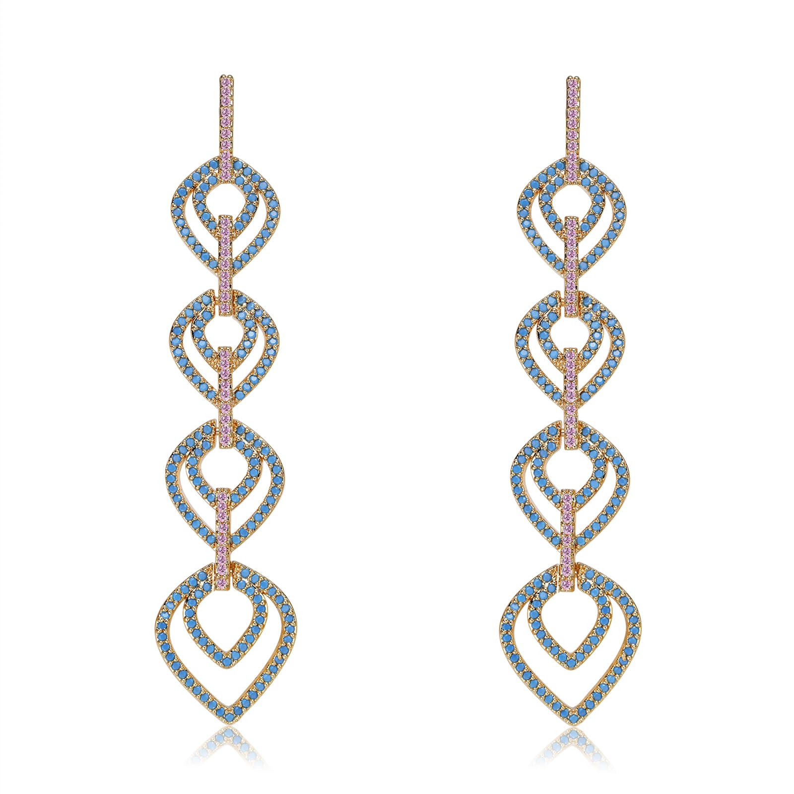 Crystal Teardrop Dangle Tassel Earrings for Women Wedding Earrings for Brides,Fancy Purple Green Cubic Zirconia Rhinestone Dangling Moon and Star Earrings for Prom Party