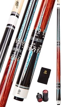 Collapsar CXT Pool Cue with Soft Case,Black with Cream Points and Turquoise,Wrapless Handle 58Inch Professional Pool Stick