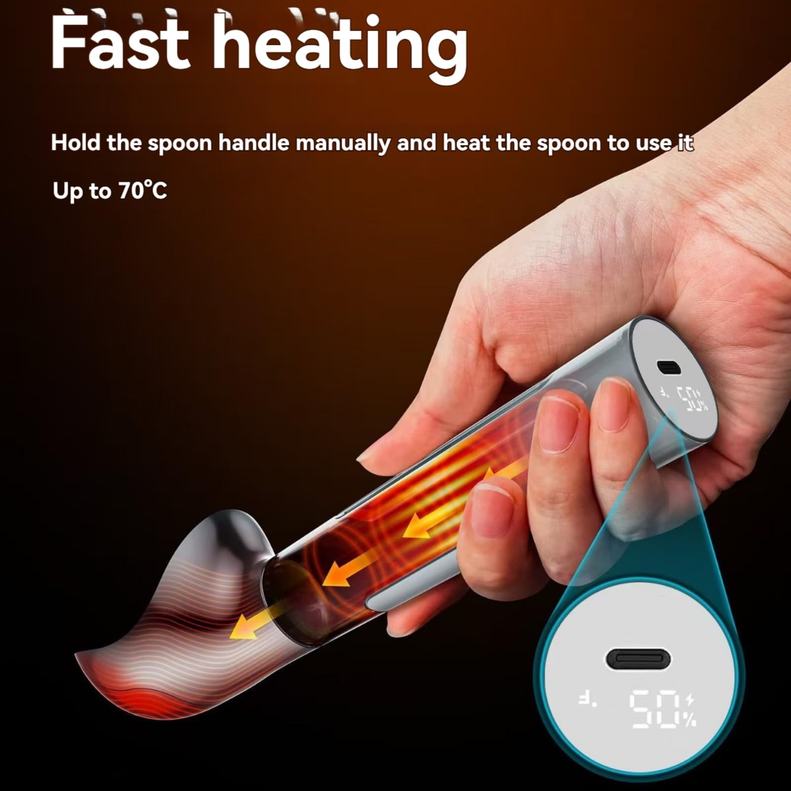 Cuillère à glace électrique auto-fondante avec contrôle tactile - Design de matériau de qualité - Cuillère créative