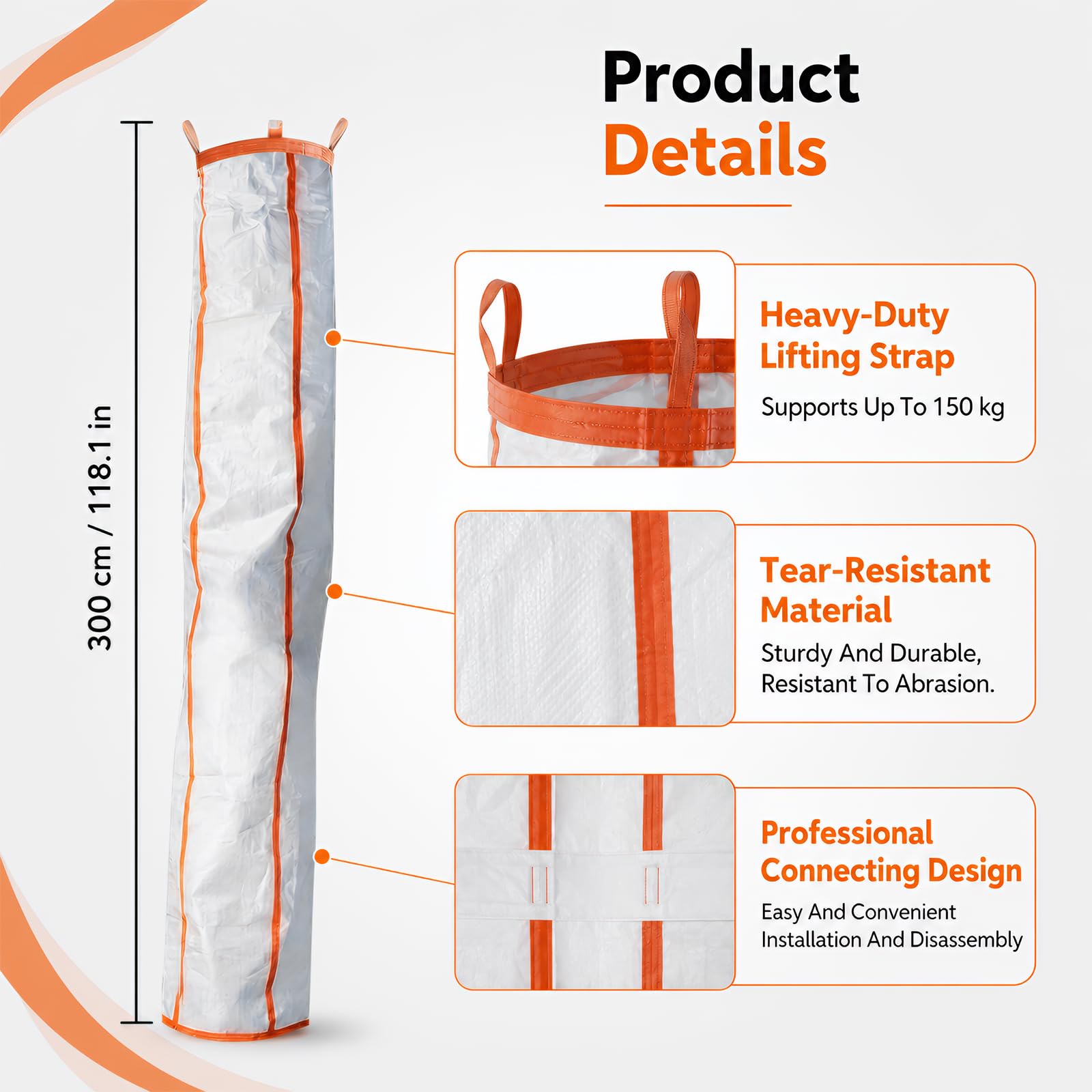Canal de Residuos de Obra 3 Unidades 3m Polipropileno Resistente, Tubo de Escombros Apilable Plegable para Reforma y Demolición, Kit Completo con Correas y Bridas