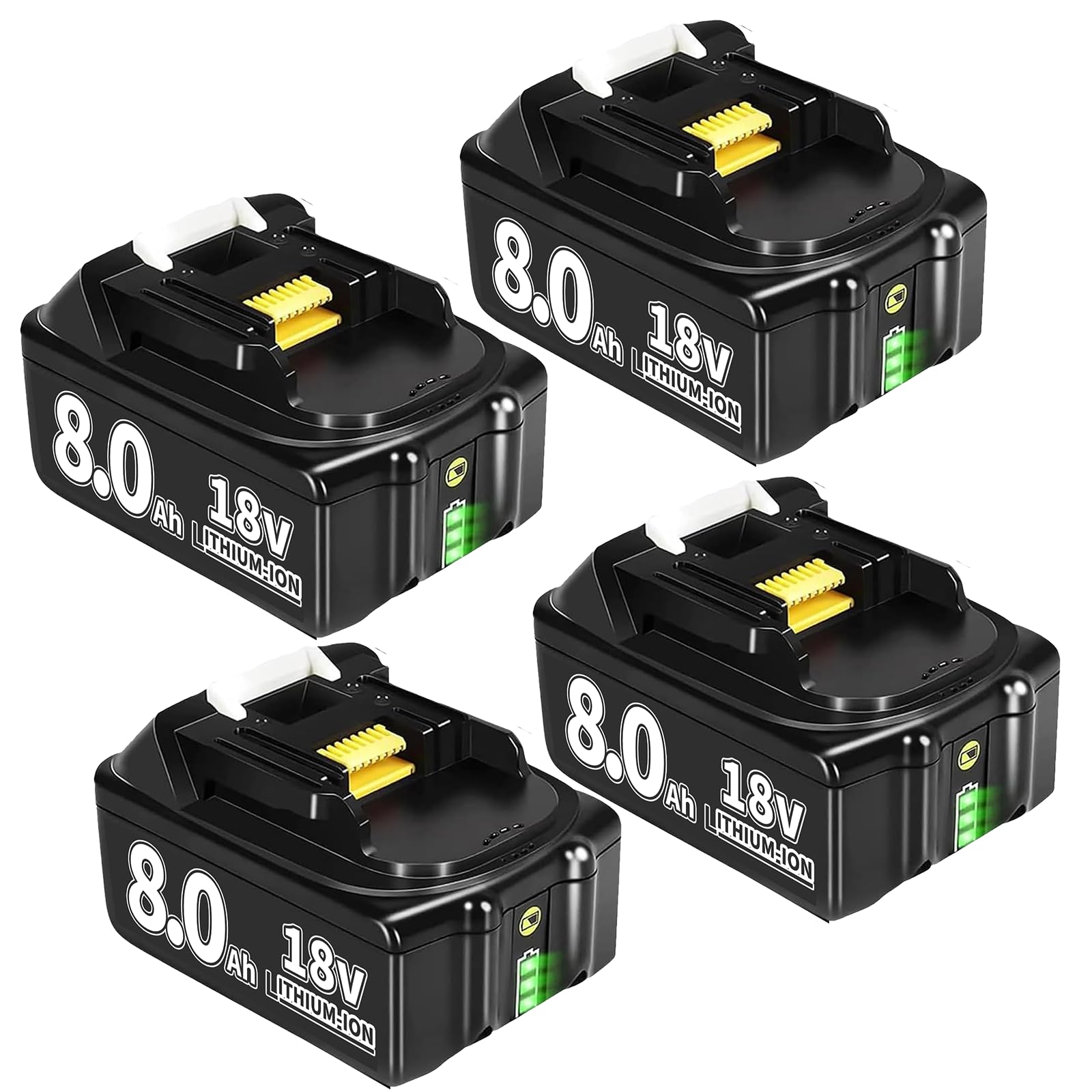 8000mAh Ersatzakku für Makita Akku 18v 8Ah Li-Ion Ersatzakku für Makita Akku BL1860 BL1840 BL1830 BL1860B BL1815 BL1835 BL1850B BL1845 BL1850 194205-3 LXT-400 mit LED (4pack)
