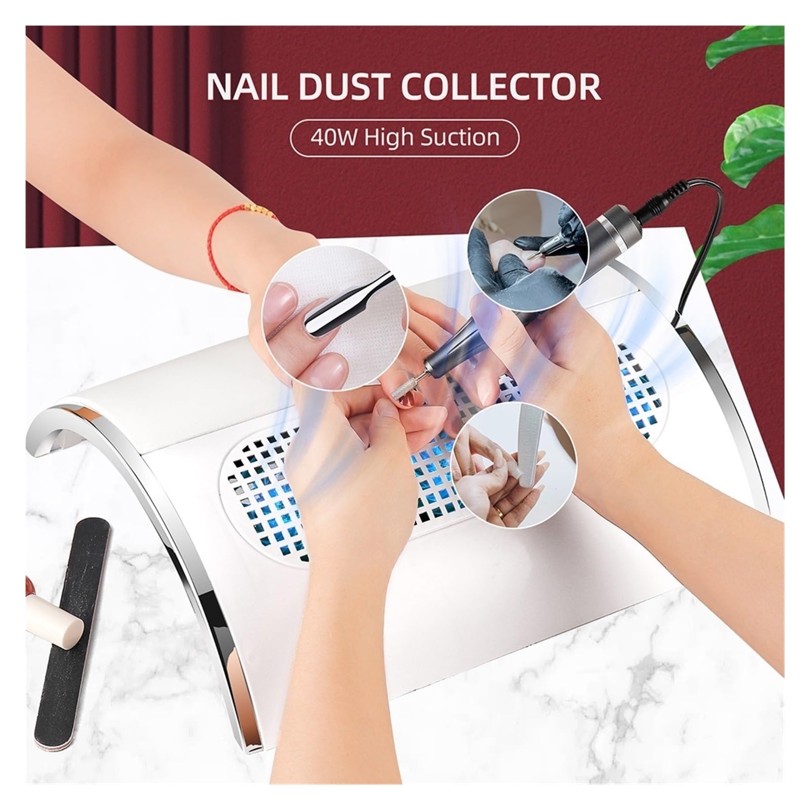 3 40W Aspirador profesional de polvo uñas con ventilador fácil usar