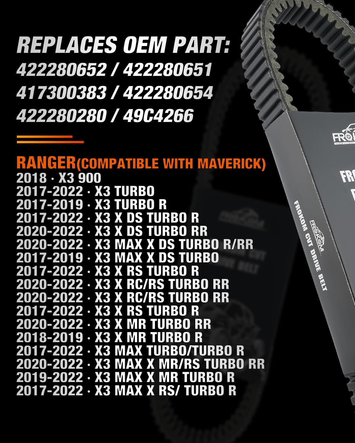 Frokom Heavy-Duty CVT Drive Belt for Can-am X3/ XDS/XRS/MAX All Models 2017-2022 and 2016-2021 Can-Am Defender 2016+ Can-Am Defender HD 10, Replacement for 422280652 422280651 417300383 422280654