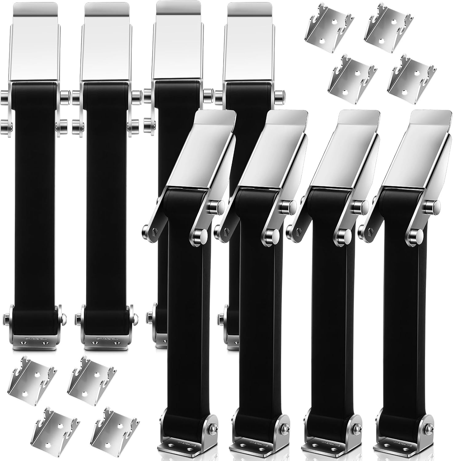Mudder 8 Pcs 9.5 Inch Heavy Duty Stainless Steel Rubber Hood Catch Flexible Rubber Draw Latches with Brackets for Toolboxes, Coolers, Vehicle Engines, Hoods, RVs, ATVs