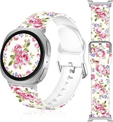 Floral Bands Compatible with Samsung Galaxy Watch 8 Band 40mm 44mm /8 Classic 46mm 22mm Engraved Flowers Silicone Strap for Women Men