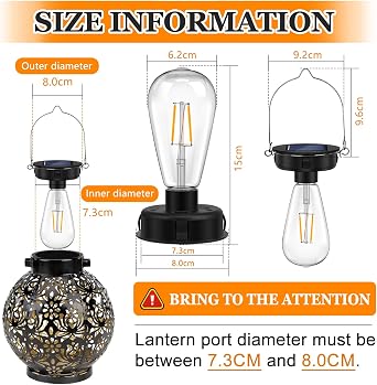 Solar Lantern Light Replacement Top 8cm, LED Outdoor Clear Light Bulbs, Outdoor Garden Hanging Solar Waterproof Lantern Light Bulb, 1.2V 600mAh, Suitable for Outdoor Hook Chandelier Lanterns, 2 Pack