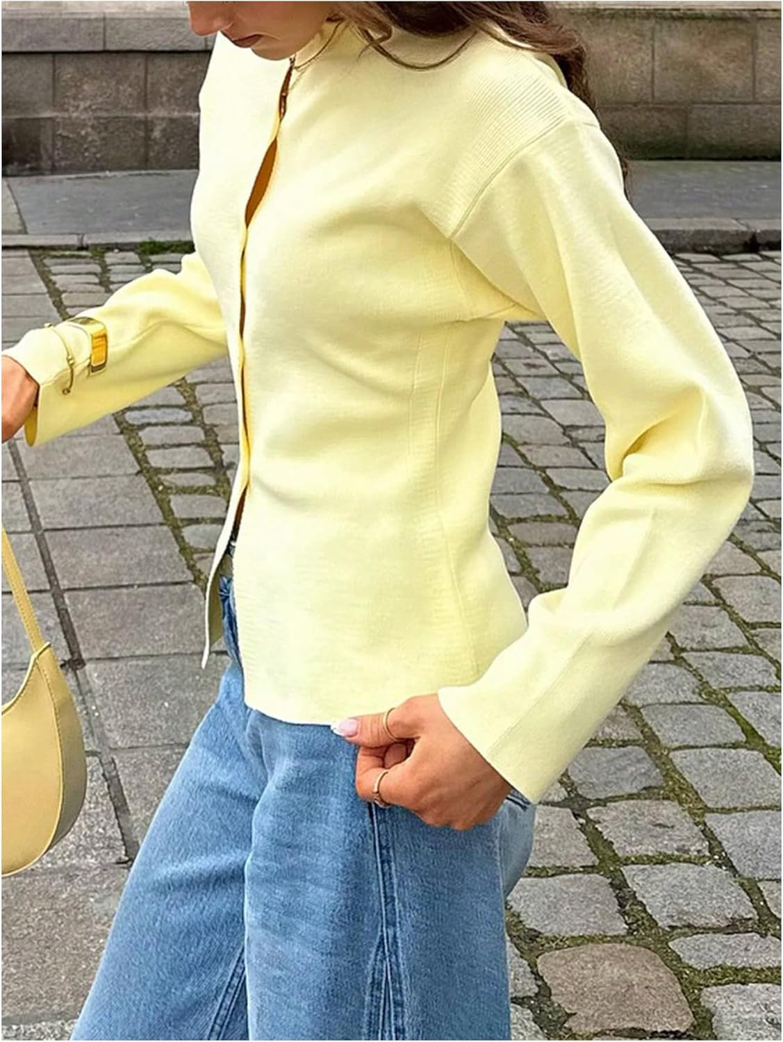 GORGLITTER Women's Button Up Cinched Waist Cardigan Long Sleeve Cropped Crewneck Fall Sweater 2025 - Image 2