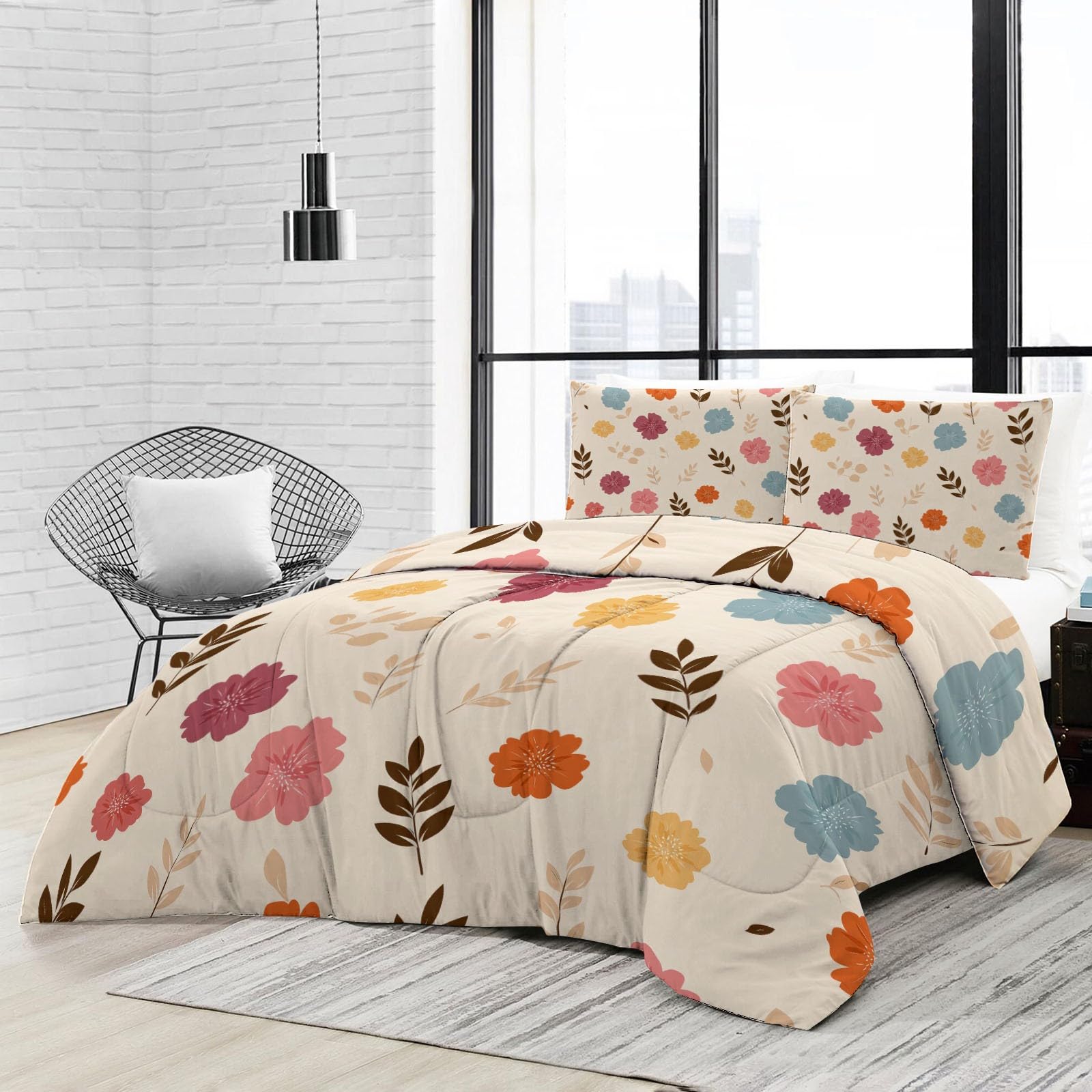 CozyRest Edredon Relleno nordico Cama Infantil Algodón - Floral Acuarela Dibujos Animados Cama 90 - Bebe rellena Juego de Manta 150x200 cm con Almohada 50 x 75 cm por niños e niñas Beige