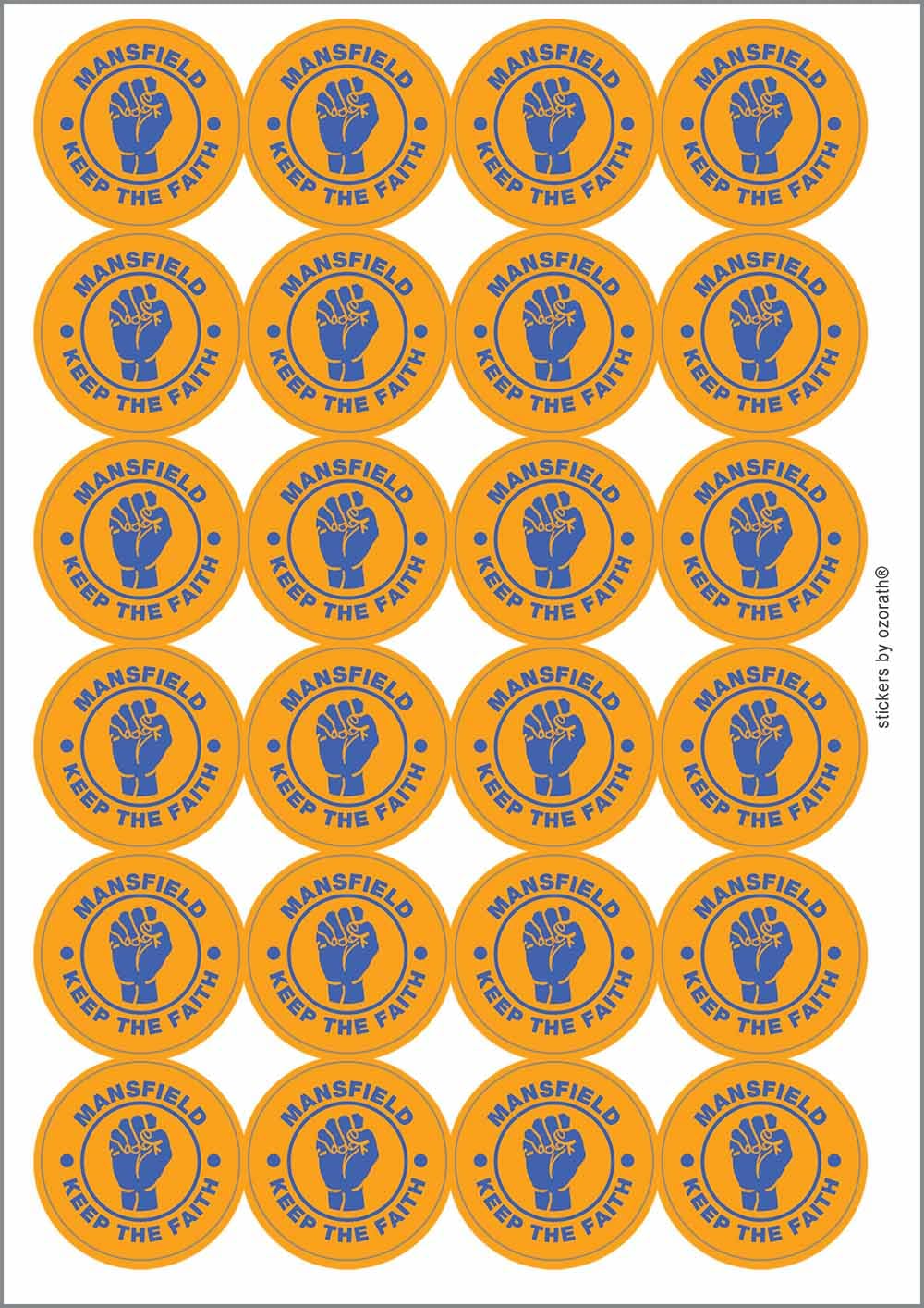 Mansfield Keep The Faith Northern Soul Circular Matt Paper Stickers A4 Sheet of 24 (Each Sticker is 45mm Diameter)