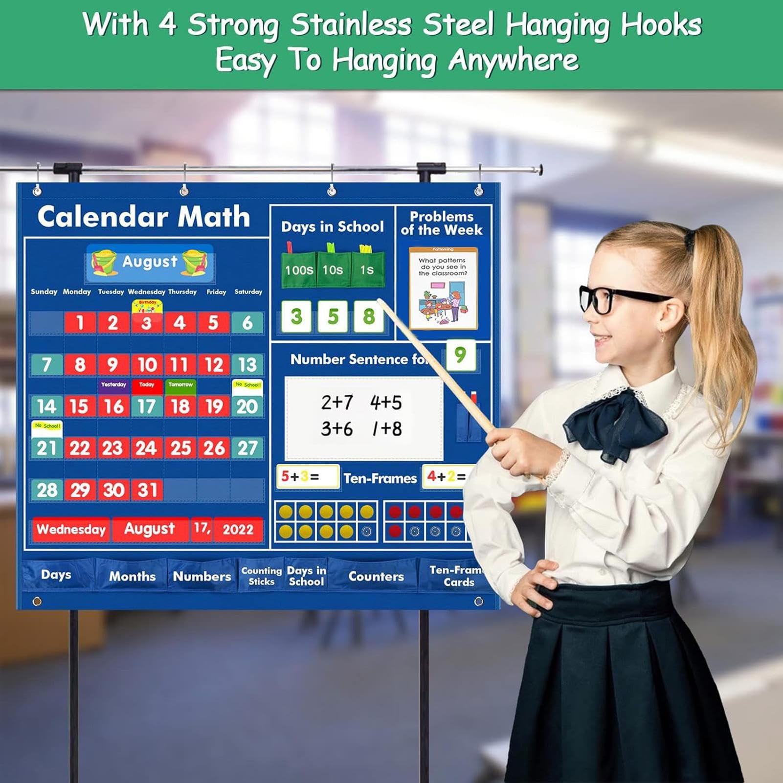 Calendario Matematico Quotidiano Attività Con Materiali Modulari | Materiali Didattici Con Tabellone A Tasche Per Bambini Ragazzi Ragazze Genitori Vacanza Aula Casa Scuola Materna Scuola