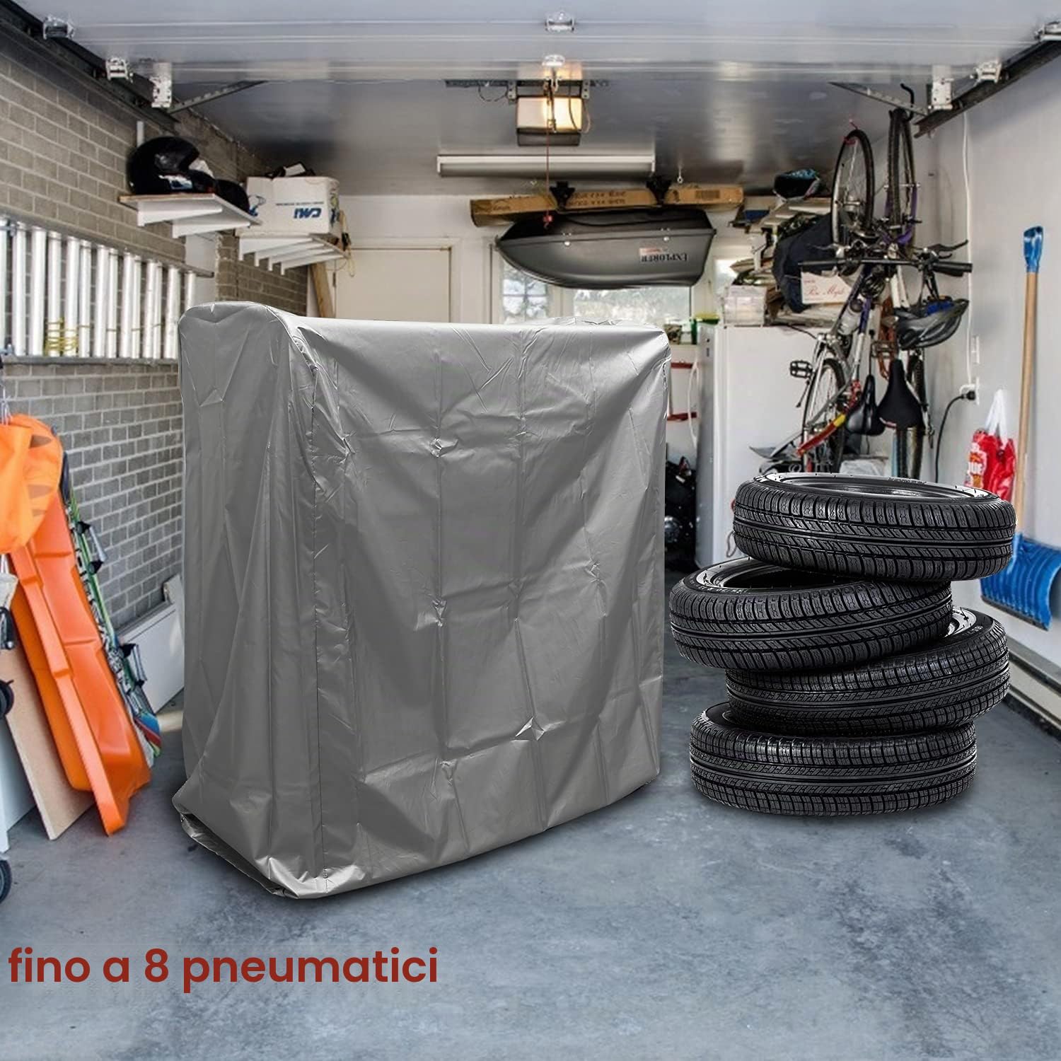 Scaffale Supporti per Pneumatici per 8 Pneumatici, per Ruote e Cerchioni, salvaspazio, capacità di carico 180 kg, per Garage Cantina, con Viti e tasselli, 107 x 46 x 117 cm