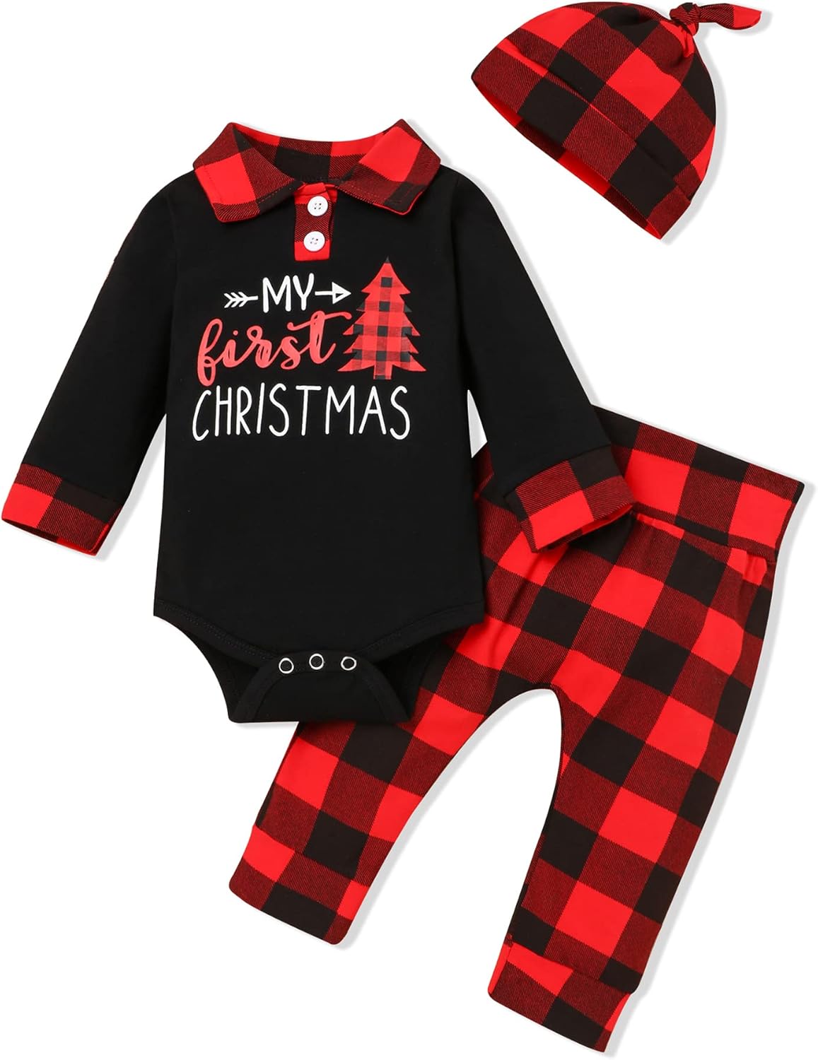 My 45st Christmas Infant Baby Boy Outfits Set Newborn Boy Hoodies Sweatshirt Red Plaid Romper+Pant clothing Set