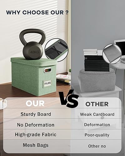 Miniatura 3 de Oterri Caja organizadora de archivos con tapa, caja de archivos colgante con bolsillo de malla, caja organizadora de documentos para archivos de