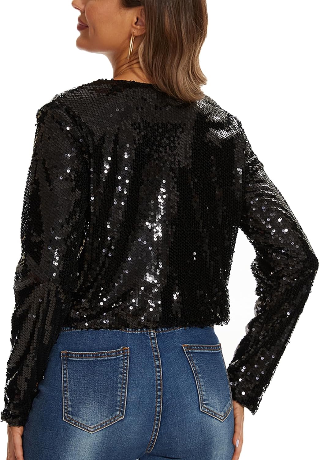MINTLIMIT Women's Sequin Jacket Long Sleeve Open Front Sparkly Shrugs Glitter Cropped Bolero Cardigans - Image 6