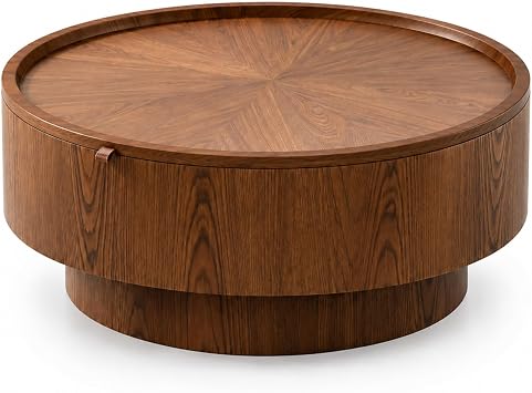 30.7" Round Coffee Table with Storage, Drum Center Table for Small Spaces