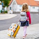 HONEY JOY Des bagages pour enfants, 20 Inch Élargissable Enfants Coque dure Valise de transport avec poignée télescopique, poche de bouteille, avion approuvé, bagages de voyage pour les jeunes filles (Yellow Dinosaur)