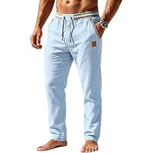 Men's Casual Pants Elastic Waist Drawstring Pants Lightweight Straight Leg Pant Solid Outdoor Trousers with Pocket