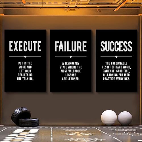 Vista 134 de Lienzo enmarcado, arte para pared con cita de éxito, póster grande negro, impresiones motivacionales, definición de fracaso y ejecución, impresión