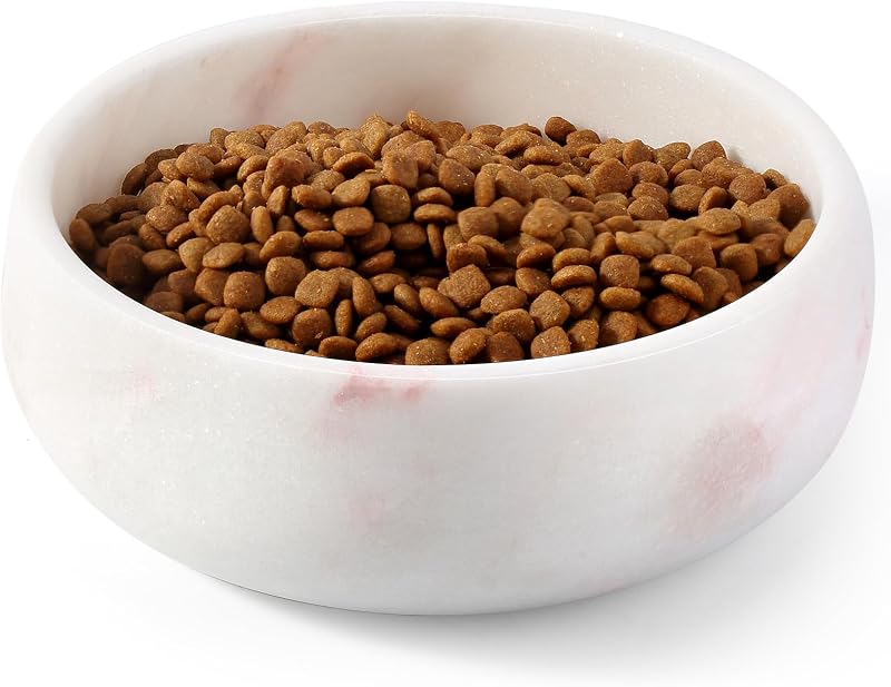 Tigela de Mármore Natural para Cães Karibiber Rosa, Pesada e Antiderrapante, Capacidade para 4 Xícaras