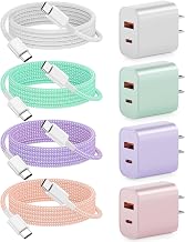 Fast Charger Block for iPhone 17/16/15/14, Dual Port USB A/C Wall Charger Plug, 20W Type-C Quick Charger Power Adapter with 6FT USB C to C Cable for iPhone 17/16 Pro Max/16 Pro/15 Pro Max/iPad- 4 Pack