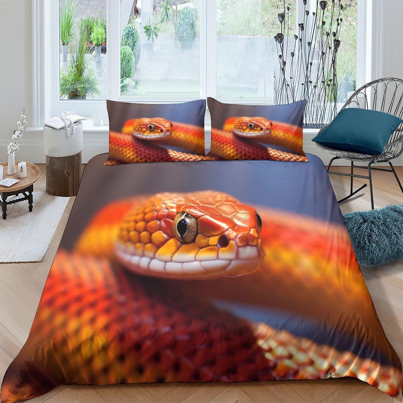 Housse de couette animal serpent 3D parure de lit 3 pièces avec taies d'oreiller