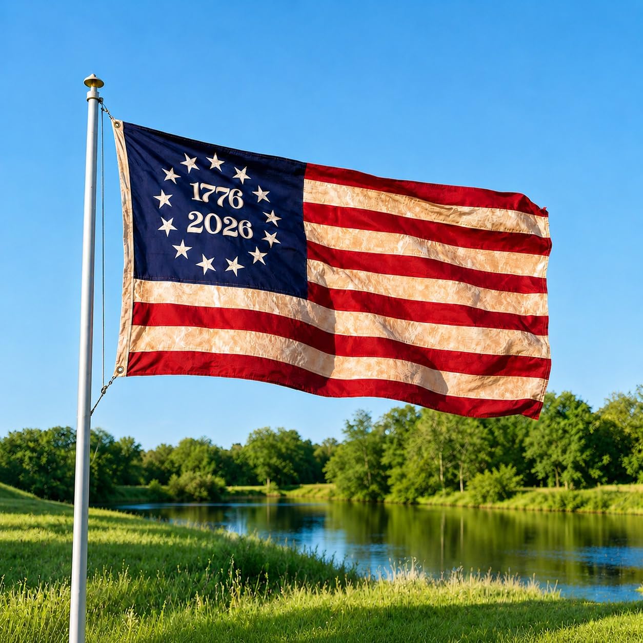 250th American Flag for Outside,Outdoor Heavy Duty,1776-2026 Vintage United States Flag for 4th of July Vintage USA Flag,Anniversary USA Flag with Embroidered Stars,Sewn Stripes and 4-Row Stitching Stars and Stripes,All-Weather Waterproof Tear-Resistant UV Protected Durable US National Flag for Patriotic Years of Independence Commemorative Display